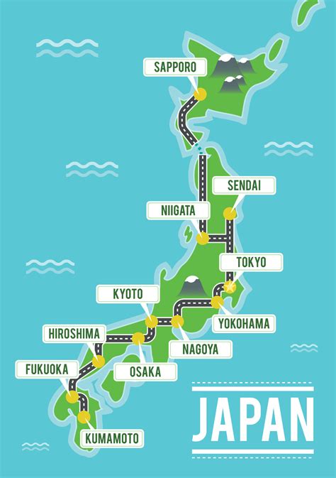 cartoon vector map  japan travel illustration  japanese main