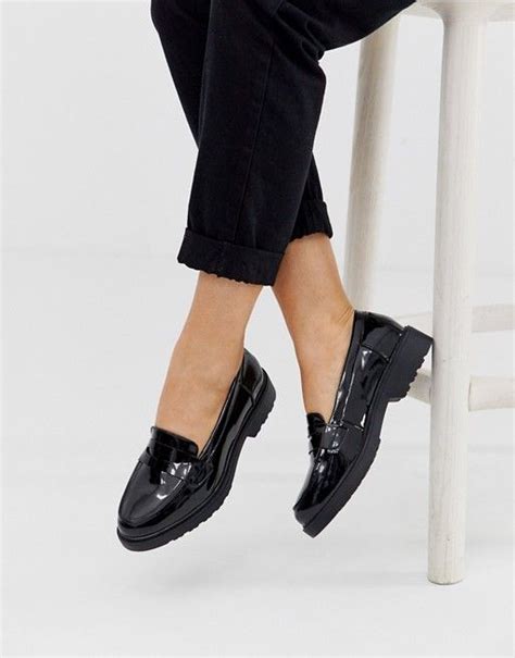 glamorous wide fit black patent chunky loafers asos chunky loafers loafers loafers trend