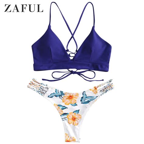 Zaful Braided Strap Flower Bikini Set Bikini Set Aliexpress