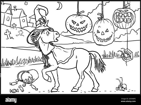 funny unicorn  halloween pumpkins  coloring coloring page