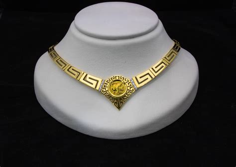 tassos samourakis gold silver jewelry  rodes coin necklace  greek key design
