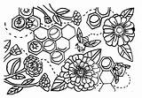 Zinnias Bumblebees sketch template
