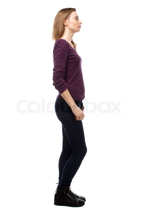 Thoughtful Young Woman Standing Sideways Stock Image Colourbox