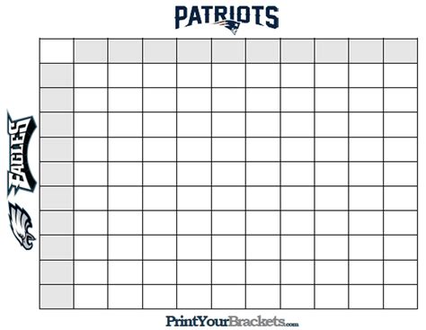 super bowl squares template  playing guide  patriots  eagles