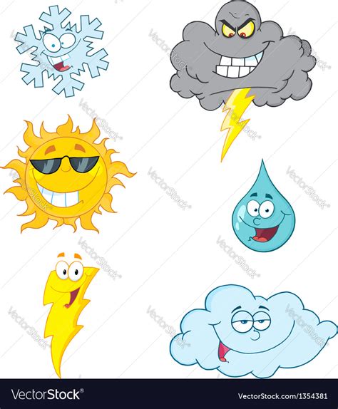 weather symbols cartoon character royalty  vector image