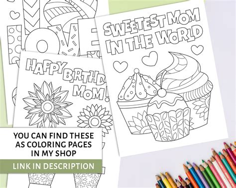 printable birthday coloring cards  mom happy birthday card etsy