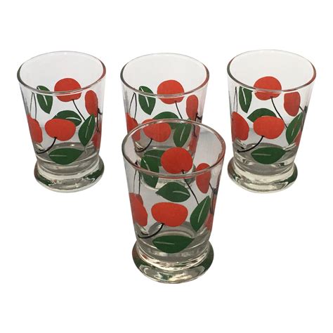 Vintage Cherry Patterned Juice Glasses Set Of 4 Chairish