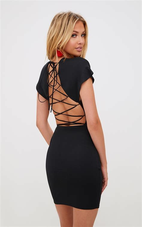 black lace up back detail bodycon dress prettylittlething usa