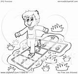 Hop Playing Scotch Clipart Outlined Boy Happy Cartoon Royalty Visekart Vector Illustration sketch template