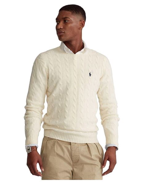 polo ralph lauren cable wool cashmere sweater  natural  men lyst