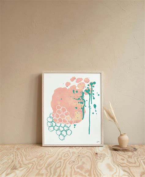 peach teal abstract print   etsy