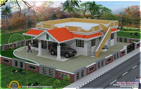 single floor house front design kerala style  impressive