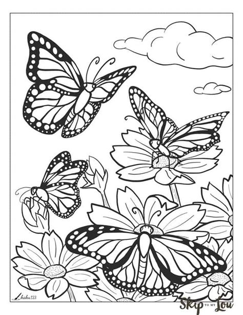 coloring page flowers  butterflies  svg png eps dxf  zip file