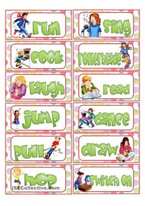 verb flashcards  pictures  words