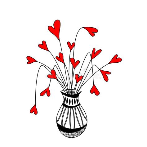 netter vase mit herzblumen vektor abbildung illustration von