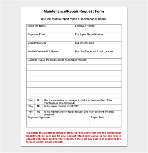 maintenance request form templates word