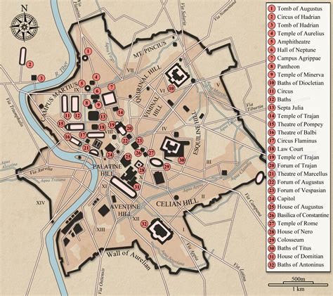alte stadtkarte  rom  historische stadtplan farbig italien