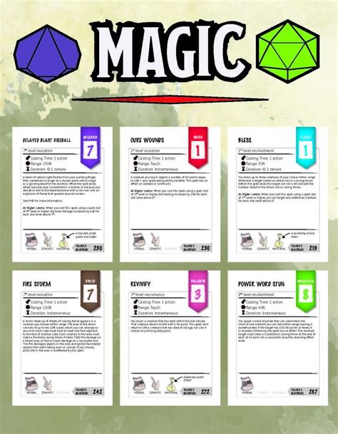 dnd  printable spell cards printable templates