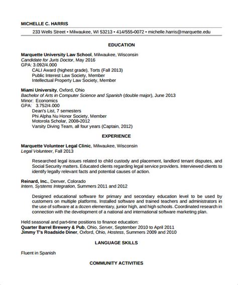 sample legal resume templates   ms word