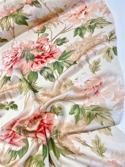 silk designer fabric   yard  rose print floral etsy