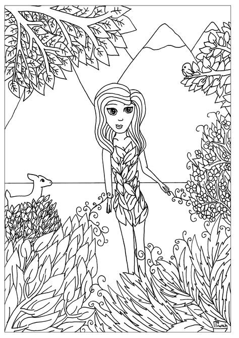 flower woman anti stress adult coloring pages