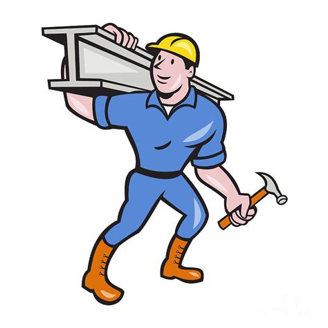 construction steel worker carry  beam cartoon digital art  aloysius patrimonio
