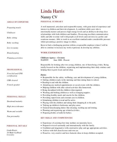 nanny resume templates