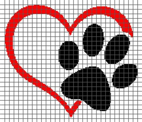 dog love heart single crochet written graphghan pattern