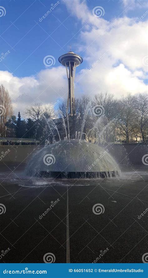 seattle center fountain  space needle editorial photography image  worlds background