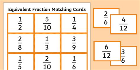 equivalent fractions games printable matching cards