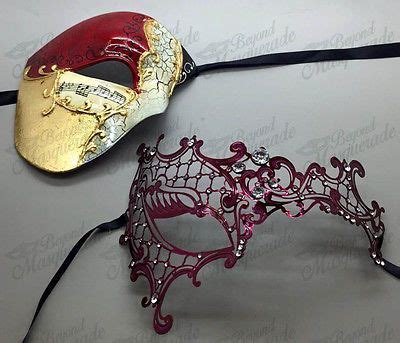 couple masquerade mask redburgundy phantom mask clear rhinestones  images