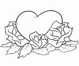 Coloring Roses Hearts Pages Printable Kids sketch template