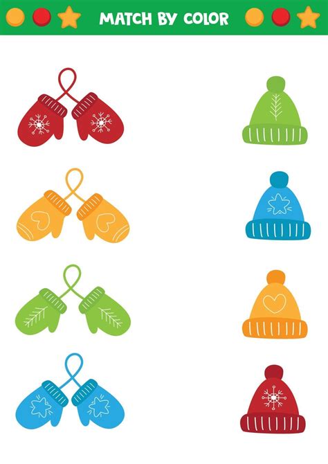 educational worksheet  preschool kids match mittens  caps