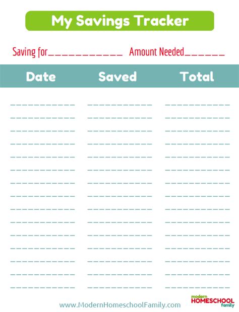 printable savings tracker  kids