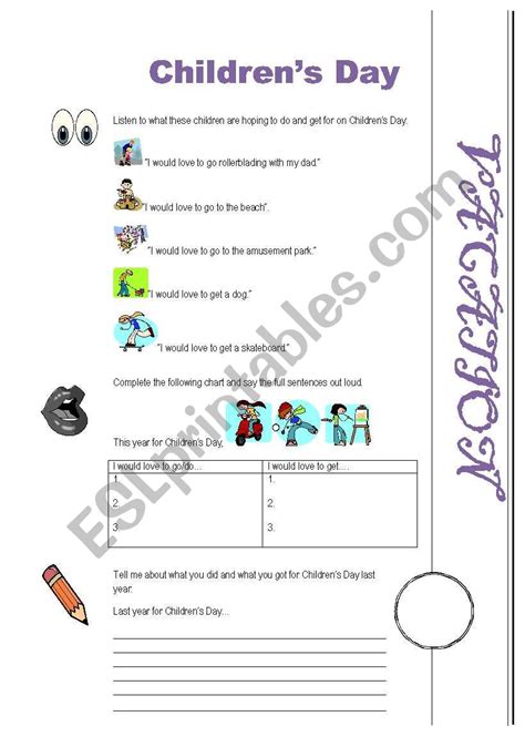 english worksheets childrens day