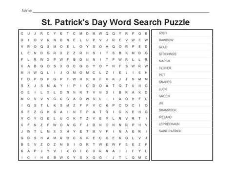 st patricks day word search puzzle