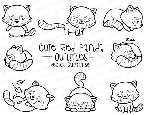 premium vector clipart kawaii red panda outlines cute red pandas