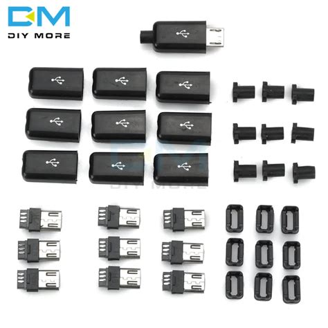 pcs diy micro usb male plug connectors kit  covers black diy electronic  integrated