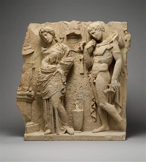 limestone funerary relief greek south italian tarentine hellenistic  metropolitan