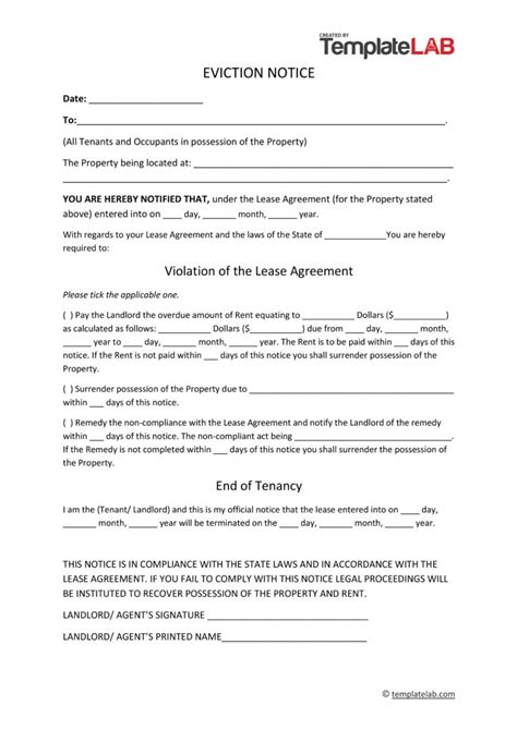 eviction notice templates word  templatelab