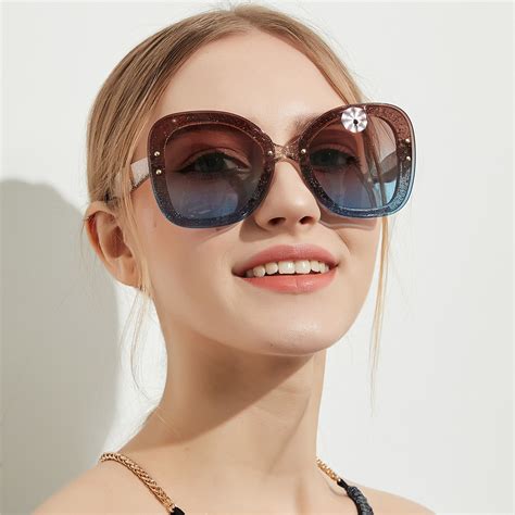 yooske  oversized sunglasses women elegant frameless glitter color