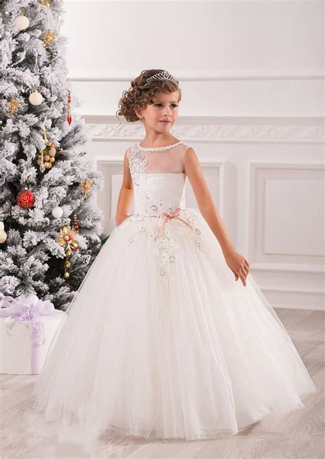 elegant white lace ball gowns tulle flower girl dresses for weddings