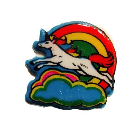 1980s 1990s Vintage Puffy Sticker Unicorn With Rainbow Jumping Over