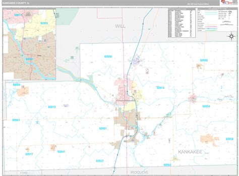 kankakee county il wall map premium style  marketmaps mapsales