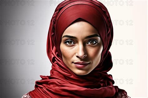 arab woman with red hijab on white background ai generated photo12