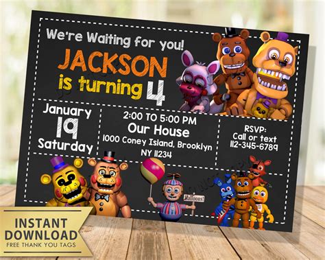 Five Nights At Freddy S Invitation My Party Templates