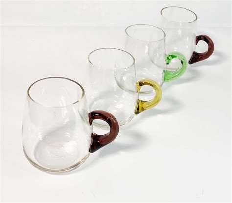 Vintage Hand Blown Glass Coffee Or Beer Mugs Set Of 4