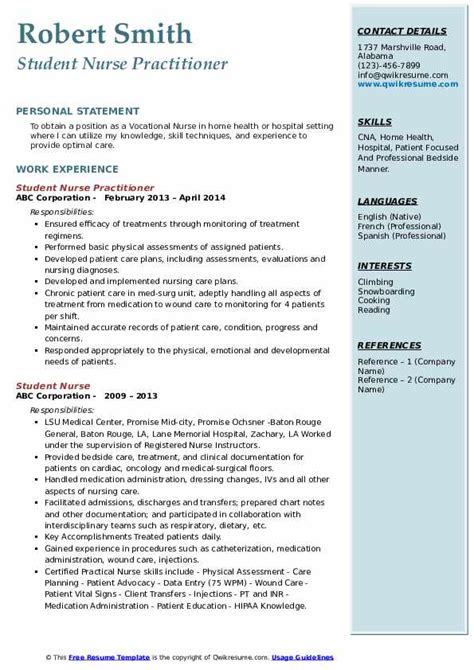 nursing student resume template  save hours  work    job