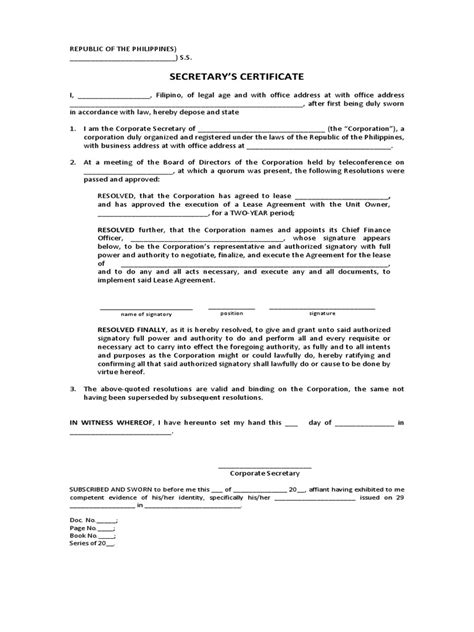 sec cert authorized signatory  lease contract signature common law