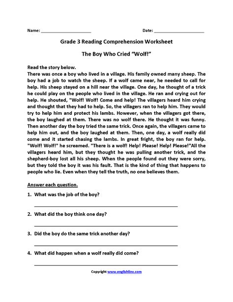 grade reading comprehension worksheets db excelcom